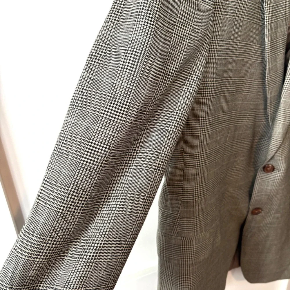 Lauren Ralph Lauren Men's Black‎ Tan Glen Plaid Silk Wool Sports Jacket Size 44R
